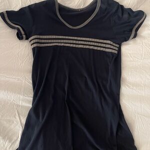 Rare Vintage Adidas Women’s Top:  Blue Short Sleeve Tee with Stripes
